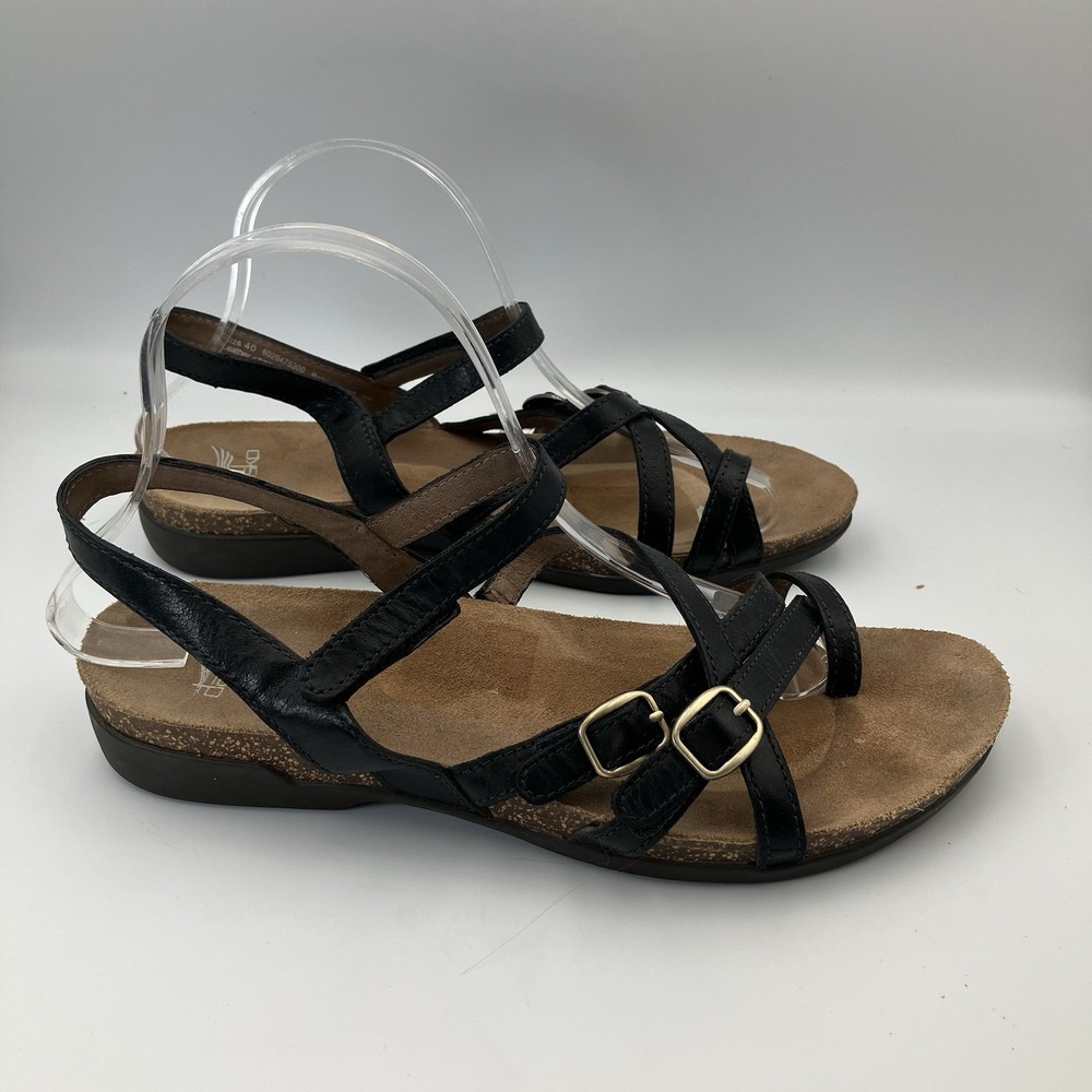 Dansko Womens Black Leather Strappy Buckle Wedge Sandals EU 40 Size 9.5-10 US